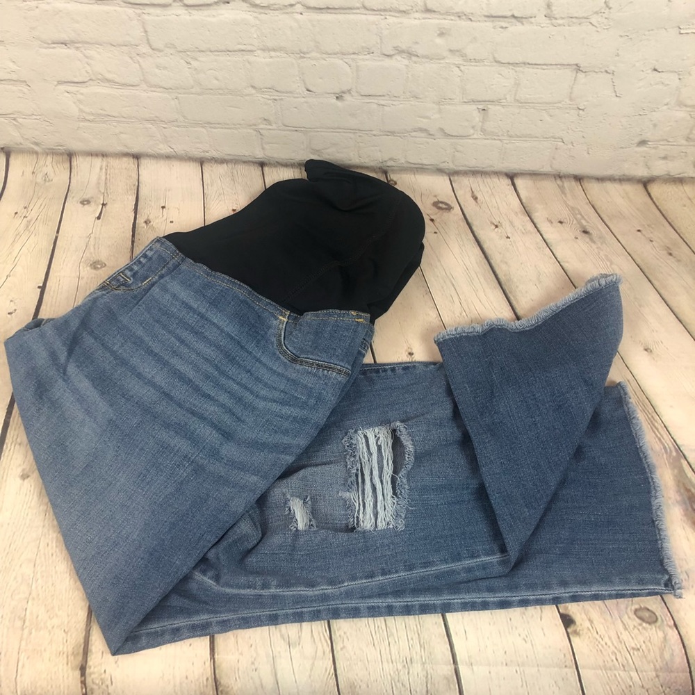 Isabel Maternity Distressed Straight Crop Jeans with Frayed Hem SZ 16